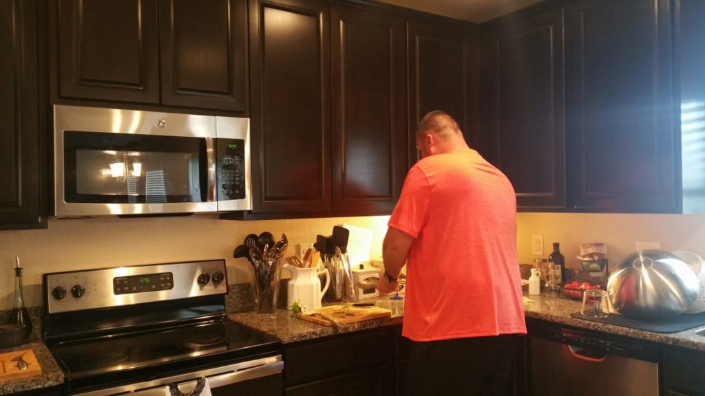 385 Life Chicken Bacon Ranch Casserole, The Hubster Cooking, Husband Helping, Kitchen Clean Up